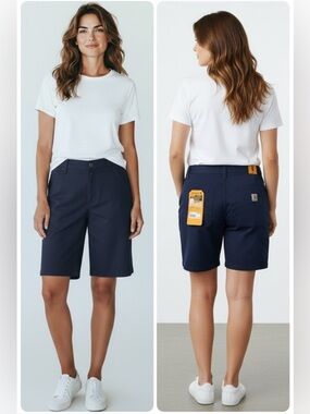 CARHARTT Rugged Flex Loose Fit Canvas Work Shorts Cargo Size 6 Navy Blue NEW